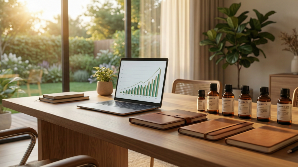 Bureau d'un naturopathe professionnel prospère utilisant des outils cliniques pour valoriser son expertise et sa rentabilité.