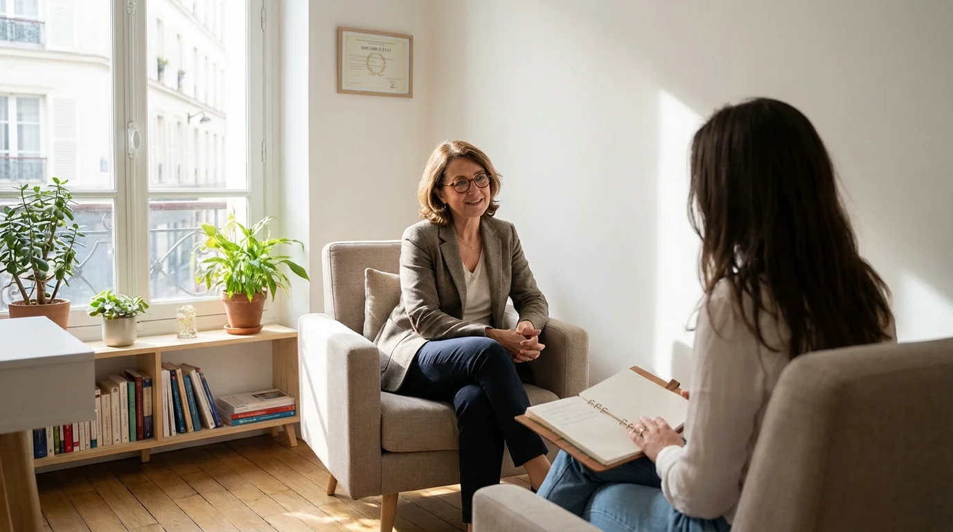 Séance de thérapie PNL dans un cabinet lumineux en France