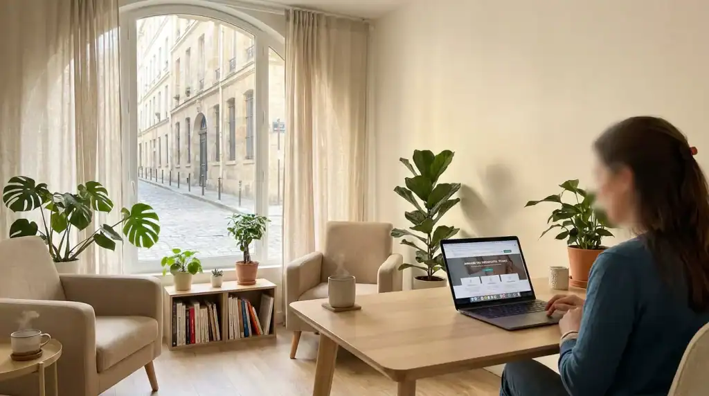 Bureau de thérapeute holistique en France avec annuaire en ligne sur écran